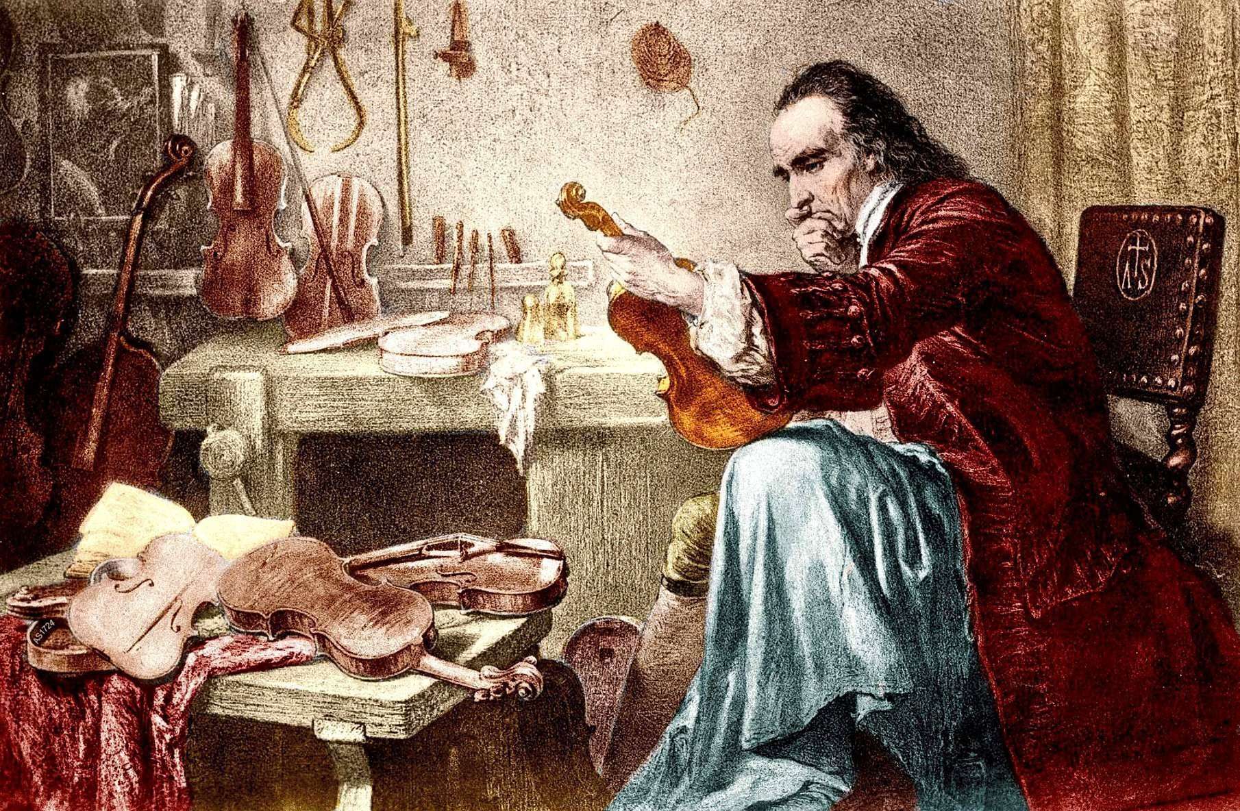 pintado com um homem segurando um violino