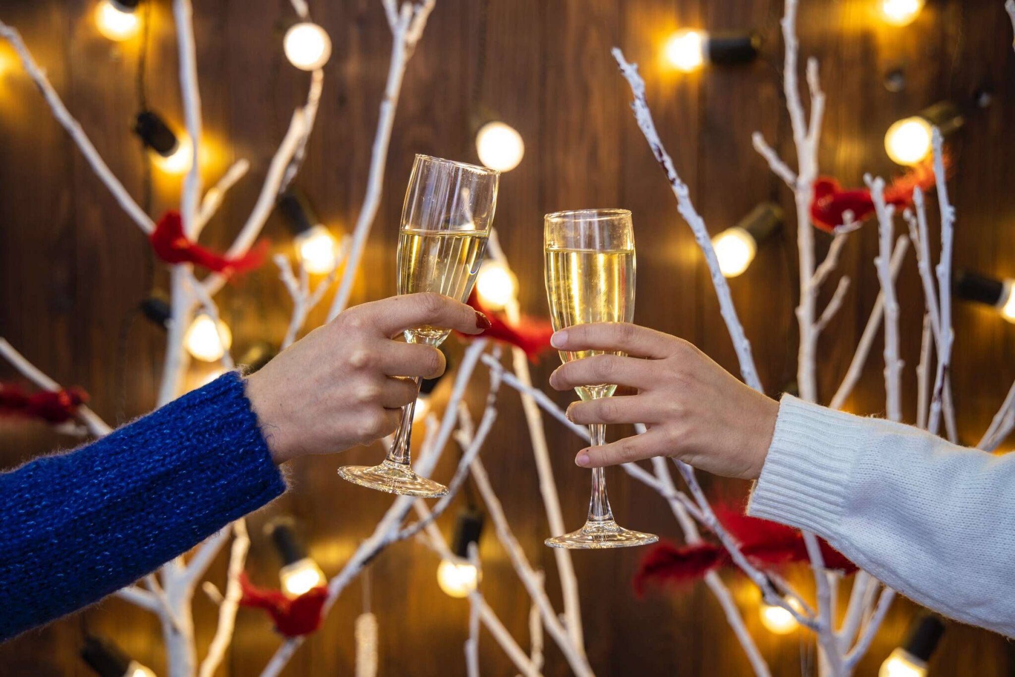 new year toast with glass glasses